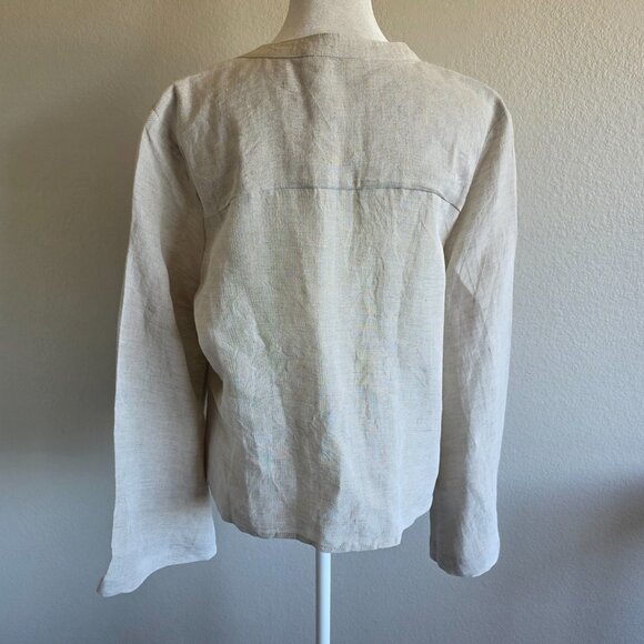 Boston Proper Tie Hem Long Flare Sleeve Linen Blend Button Shirt Top Size M - Picture 6 of 8